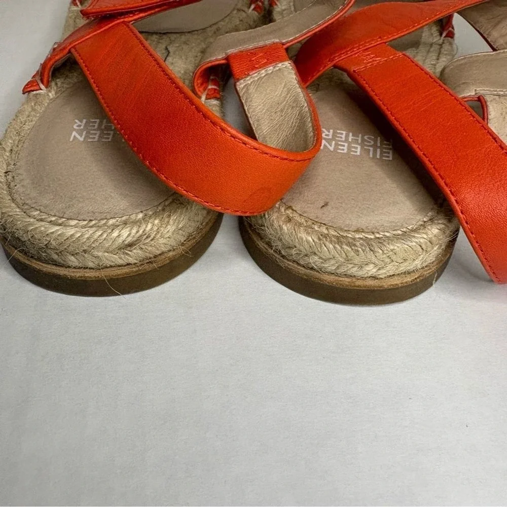 Eileen Fisher Espadrille Sandals Size 9 Orange Leather